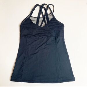 alo yoga mesh tank top black XS crisscross back